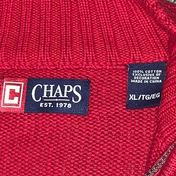 Chaps Mens Size XL Quarter Zip Pullover Sweater Red Long Sleeves 100% Cotton - Picture 2 of 5